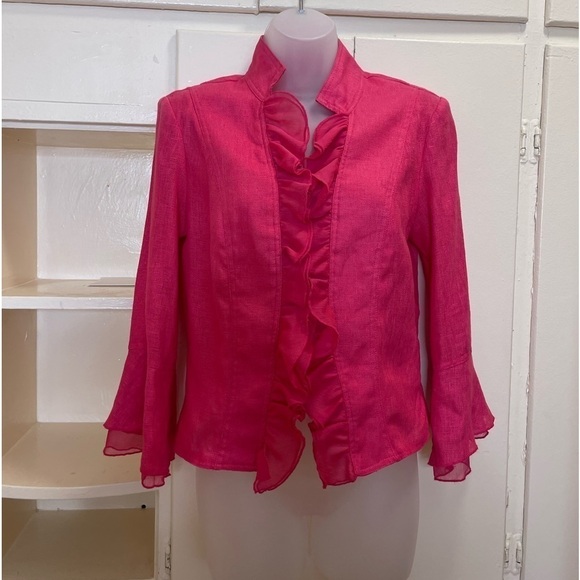 Lena Gabrielle Jackets & Blazers - Lena Gabrielle Vintage 100% Linen Pink Fuschia Ruffle Jacket Size 4 #0449